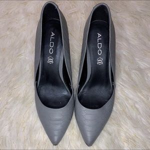 Aldo Matte Gray Snake Print Leather Pointed Pump